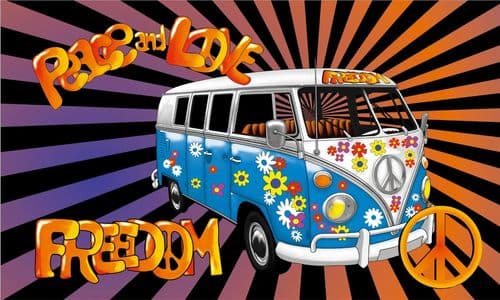 Freedom, Peace & Love VW Campervan Flag