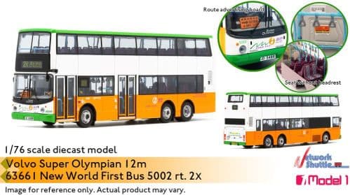 Model 1 63661 Volvo Super Olympian 12m NWFB 5002 rt. 2X Wan Chai Express