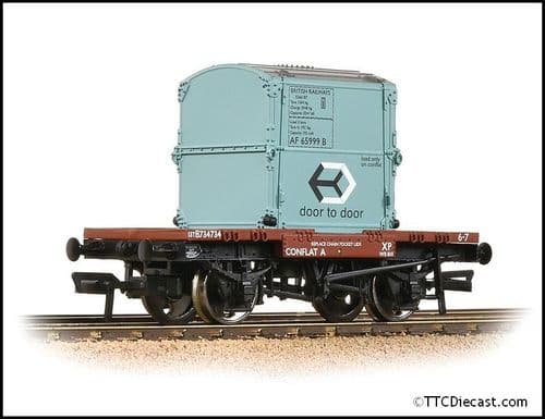 Bachmann 37-978A Conflat Wagon BR Bauxite (Early) With BR Ice Blue AF Container, OO Gauge