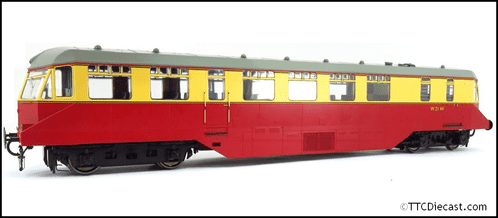 Heljan 1902 GWR AEC diesel railcar in BR crimson and cream with dark grey roof, O Gauge