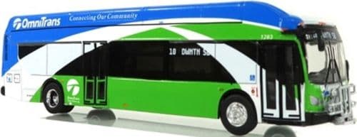 Iconic Replicas 870235 NFI Xcelsior XN40 Transit Bus OmniTrans San Bernardino 1:87 Scale